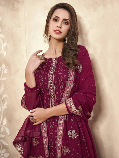 Magenta Sequins Georgette Festival Wear Salwar Kameez